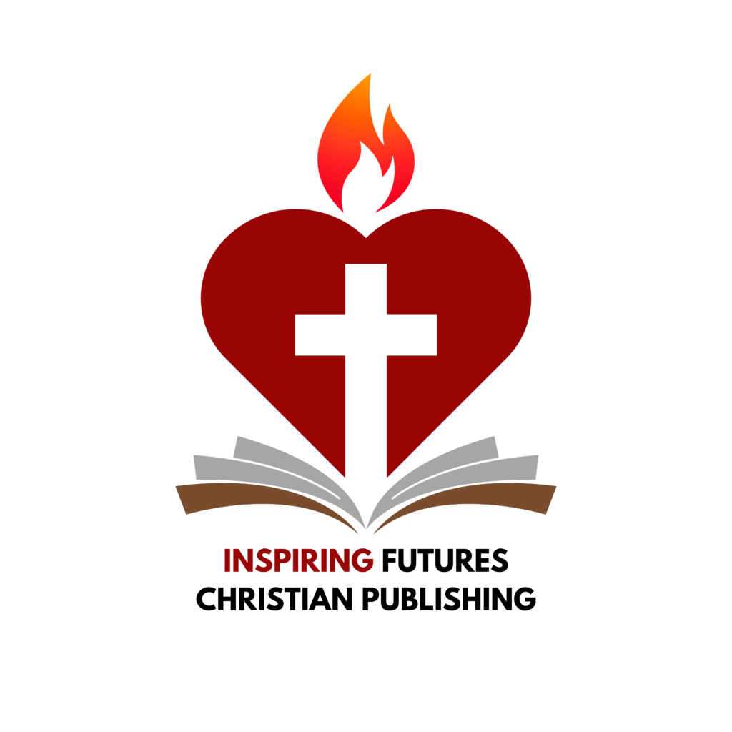 Inspiring Futures Christian Publishing logo featuring a crucifix within a heart above an open book and flame