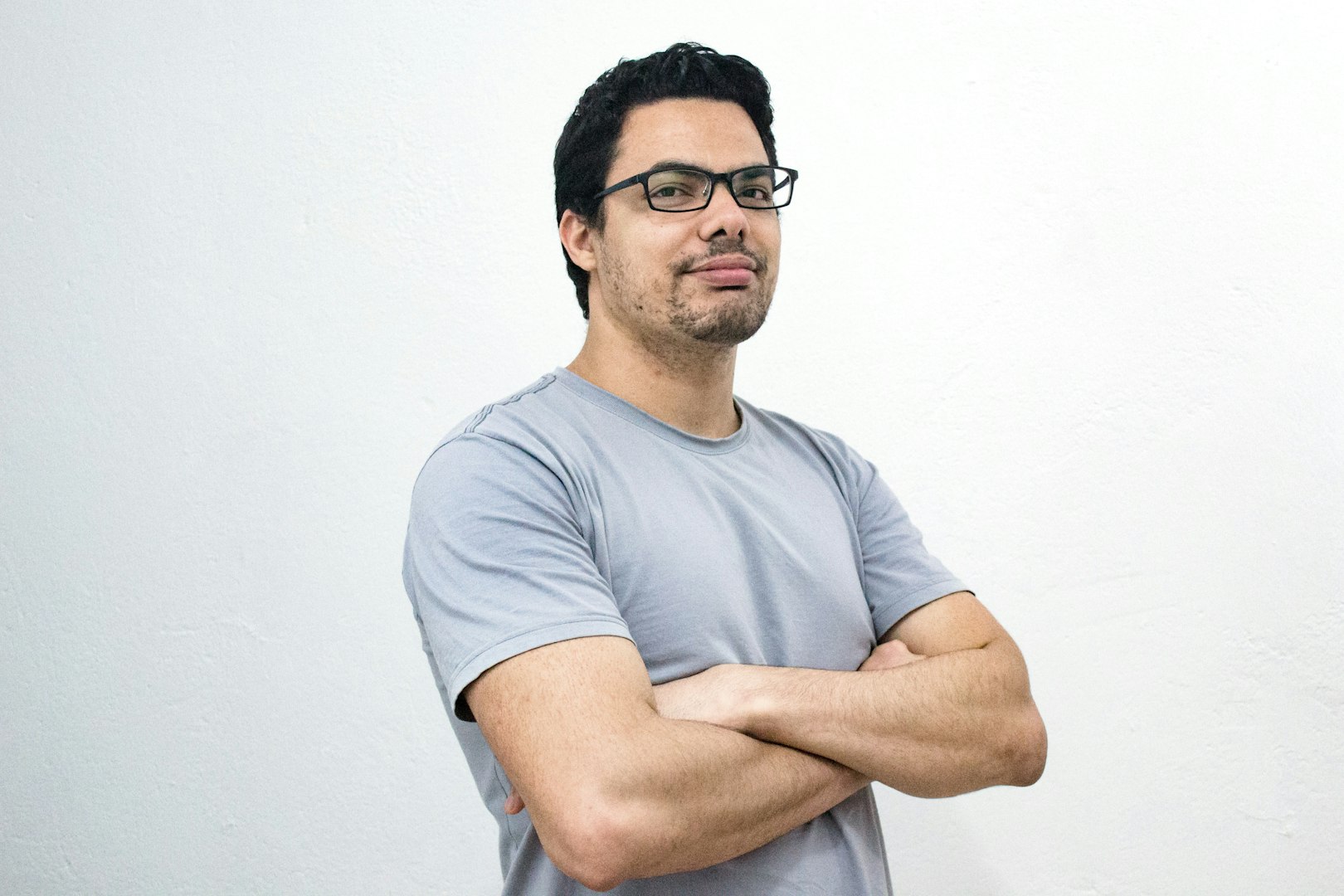 Extreme close up photo of man wearing glasses
